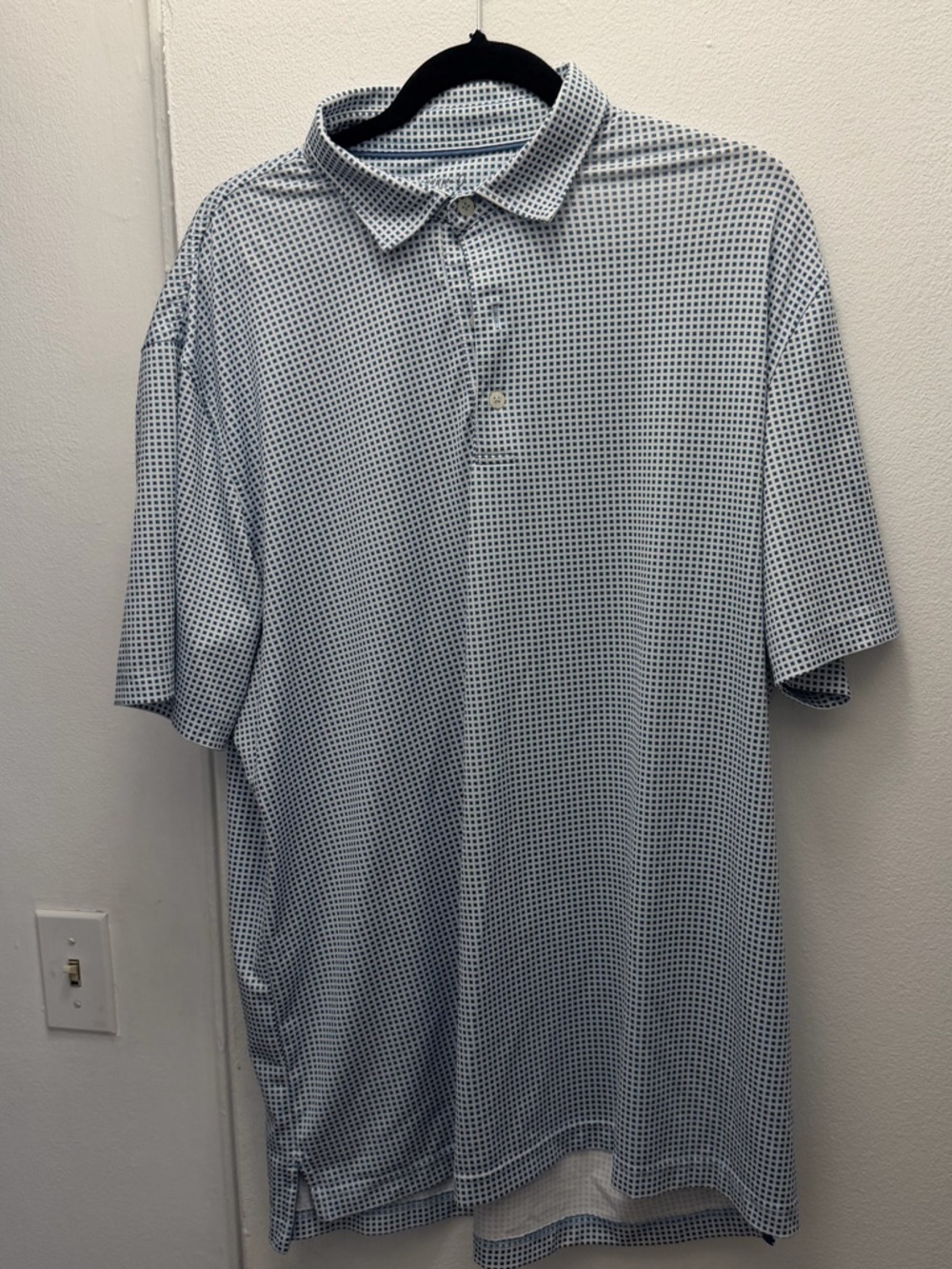 johnnie-O Light Blue and White Micro-Check Polo